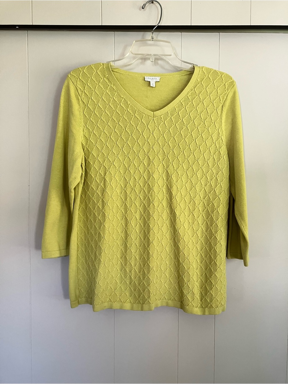 Talbots Lime Green V-Neck Diamond Knit Sweater